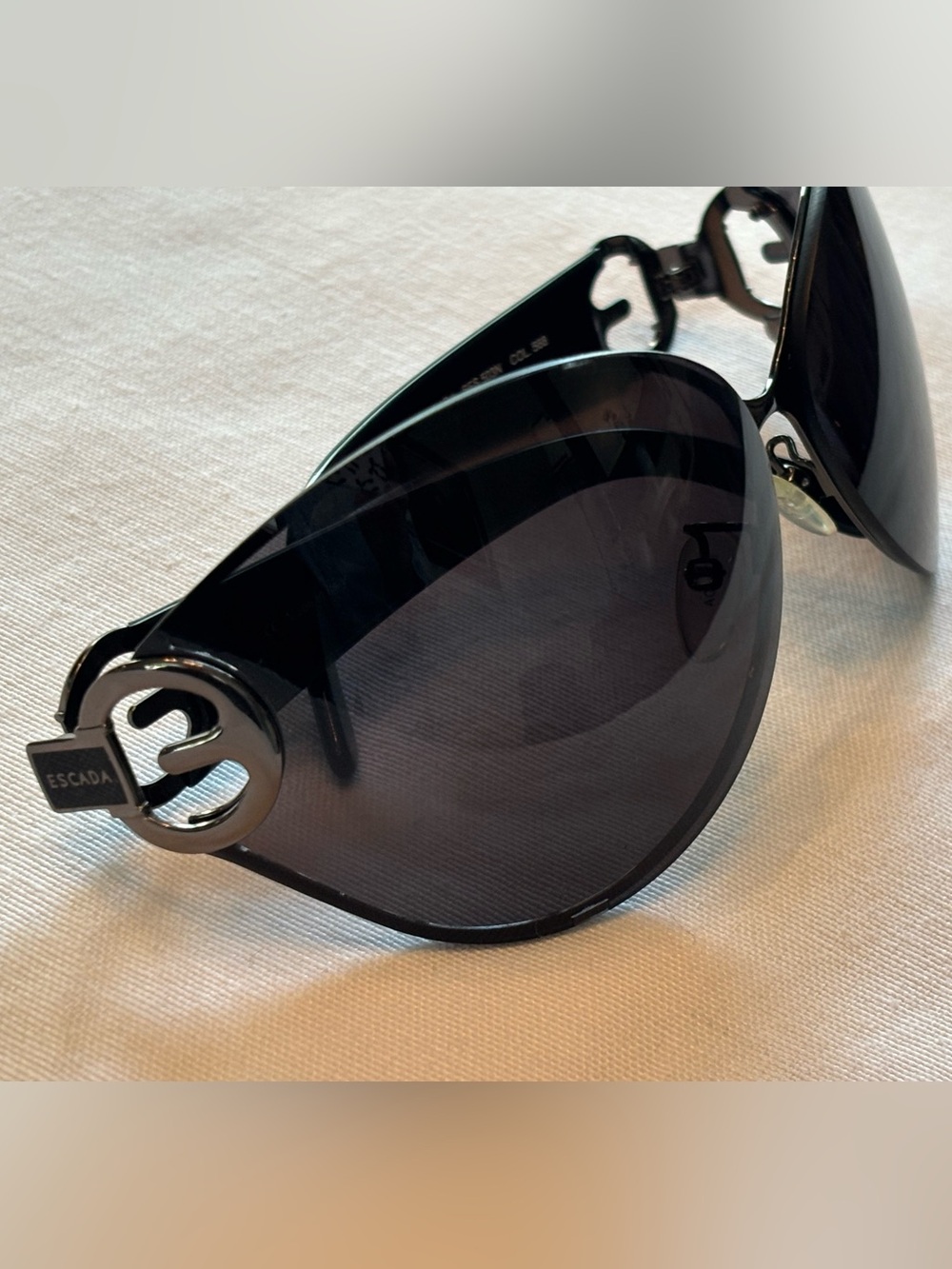 Escada Vintage Black Shield Sunglasses with Silver Logo Accents